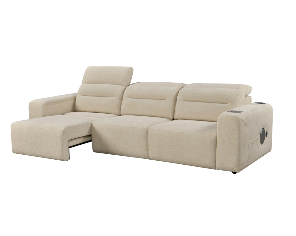 Mayfair 3 seater Electric Sliding seats Cream with Bluetooth speakers || Wireless charger  || USB port
