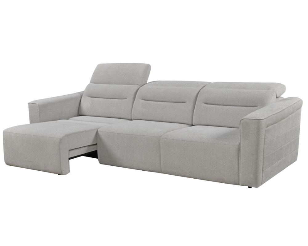 Brambury 3 seater Electric Recliner sofa with remote - Triple Motorized Sliding Seats & Adjustable Headrest Grey