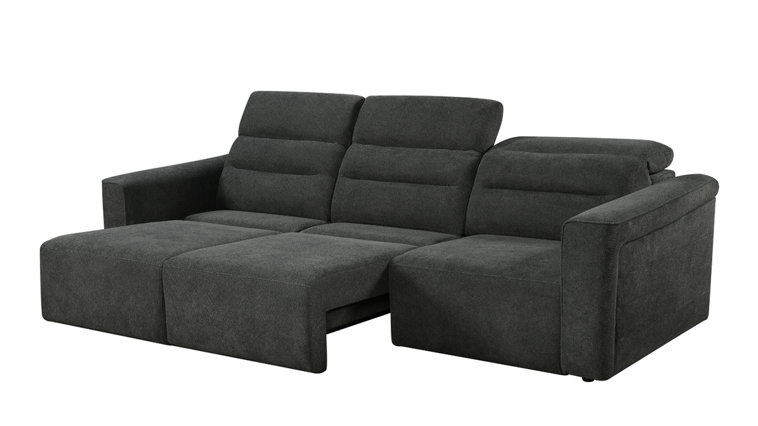 Brambury 3 seater Electric Recliner sofa with remote - Triple Motorized Sliding Seats & Adjustable Headrest Black
