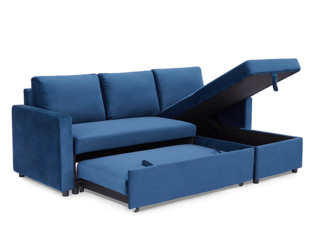 Haven Velvet Pull Out Sofa Bed Navy