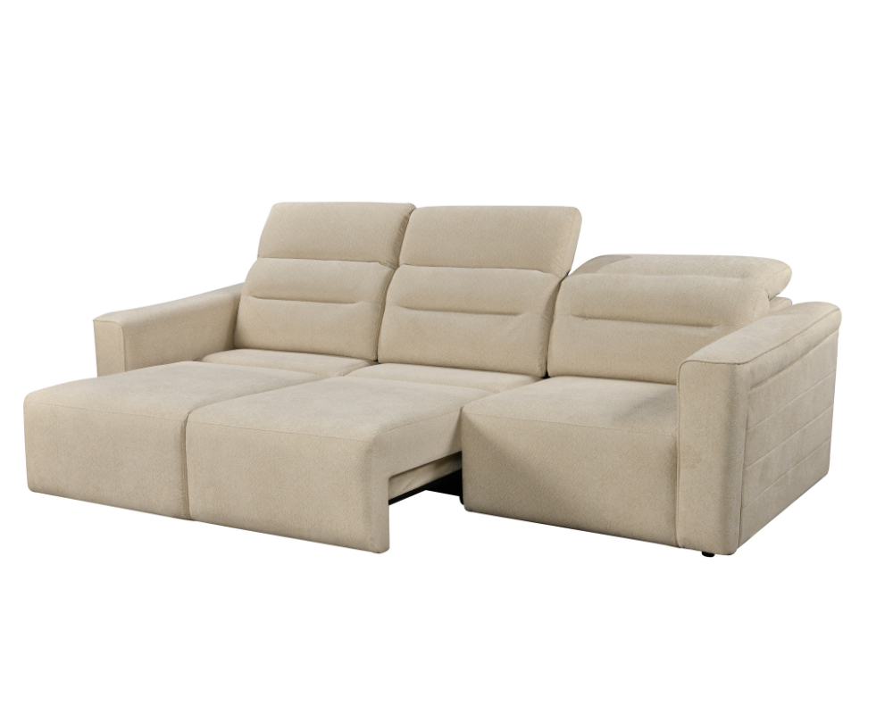 Brambury 3 seater Electric Recliner sofa with remote - Triple Motorized Sliding Seats & Adjustable Headrest Cream