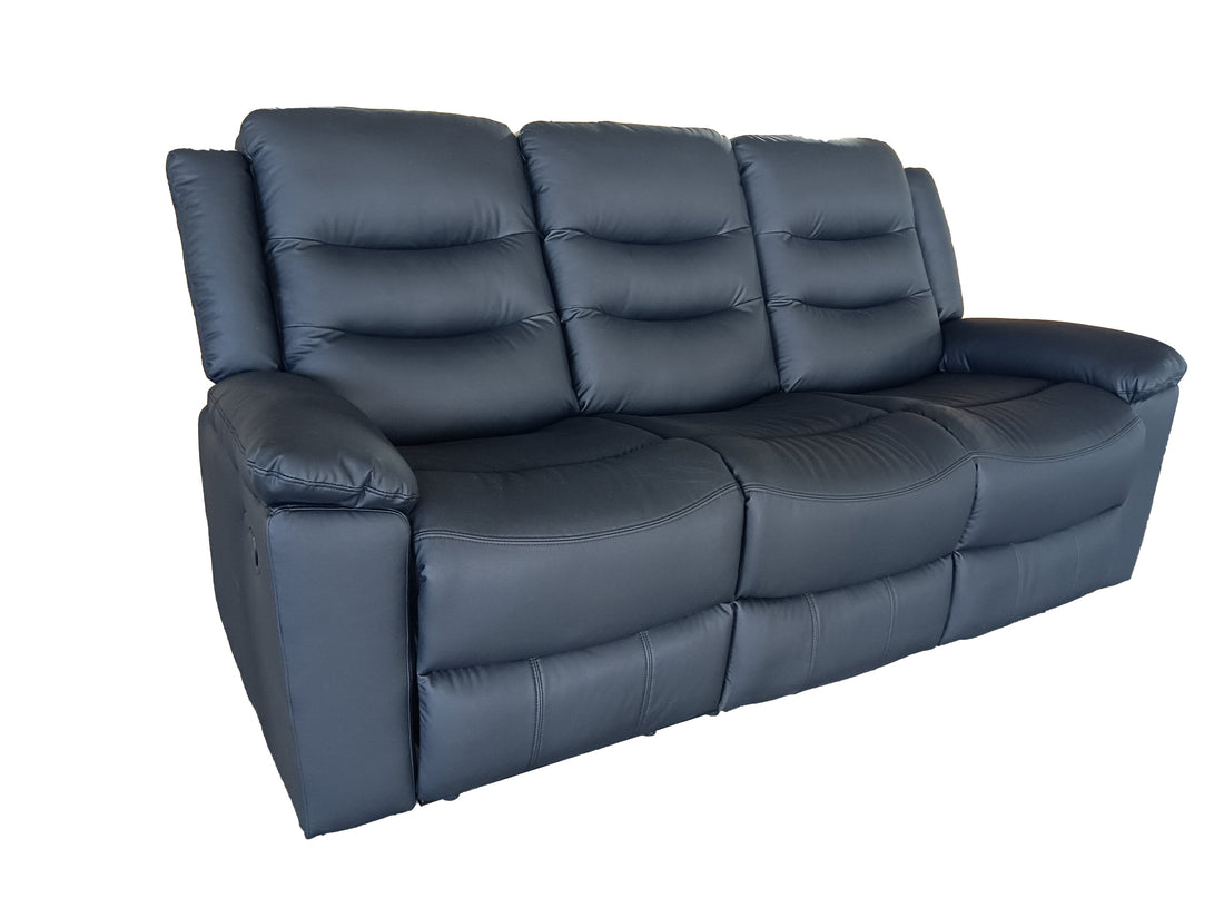 Delano 3 Seater Manual Recliner Anti Scratch Leather Black