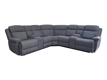 Heather Fabric Corner Electric Recliner with cupholders and Console Box Grey