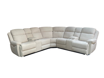 Heather Fabric Corner Electric Recliner with cupholders and Console Box Cream