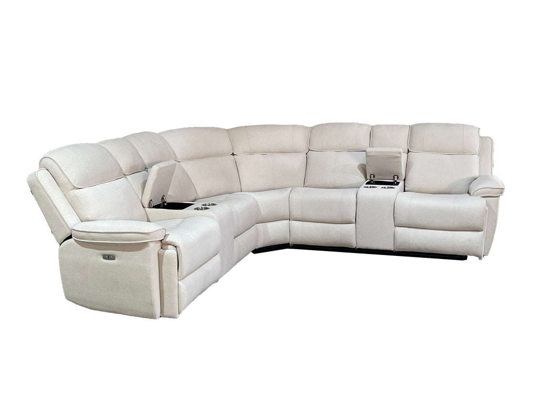 Heather Fabric Corner Electric Recliner with cupholders and Console Box Cream