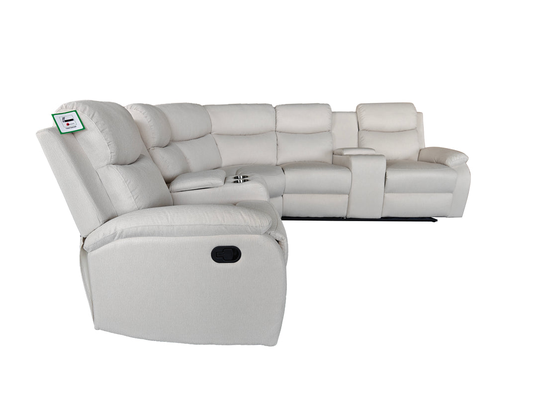 Rosewood Fabric Manual Recliner with console and cupholders Cream