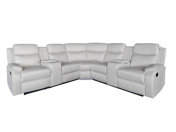 Rosewood Fabric Manual Recliner with console and cupholders Cream