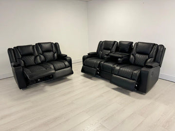 Orlando 3+2 Electric Recliner Sofa Set Leather with USB Port Drop Down Table and Cupholders