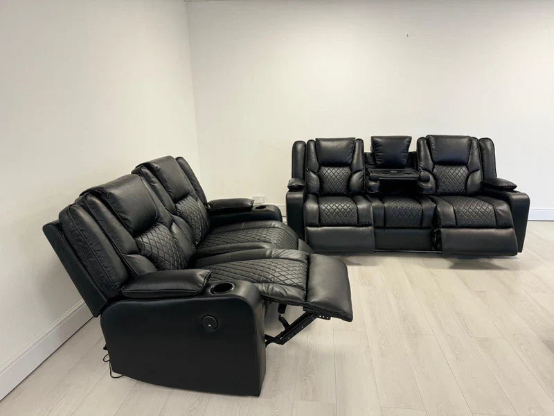Orlando 3+2 Electric Recliner Sofa Set Leather with USB Port Drop Down Table and Cupholders