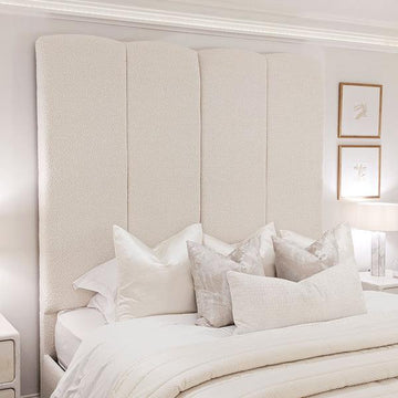 Elegant Cream Boucle Luxury Panelled Headboard Bed
