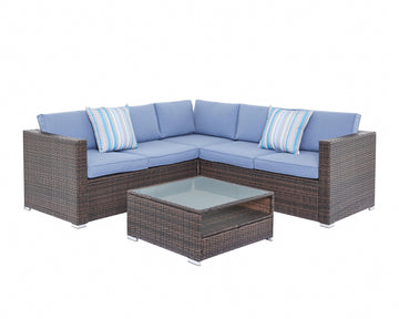 Zenith 4PC Corner Sofa Set w/ Blue  Cushions