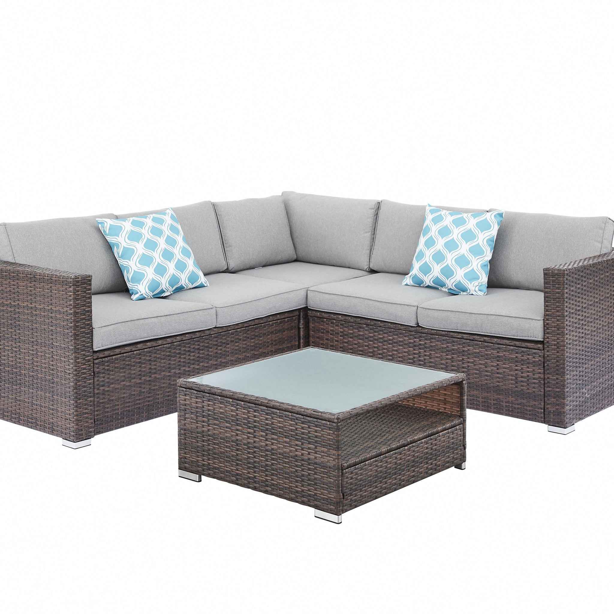 Oasis 4PC Corner Sofa Set w/ Grey  Cushions