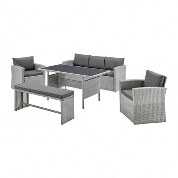 Lush Two Tone Grey Rattan Dark Grey Cushions  5Pcs Sofa