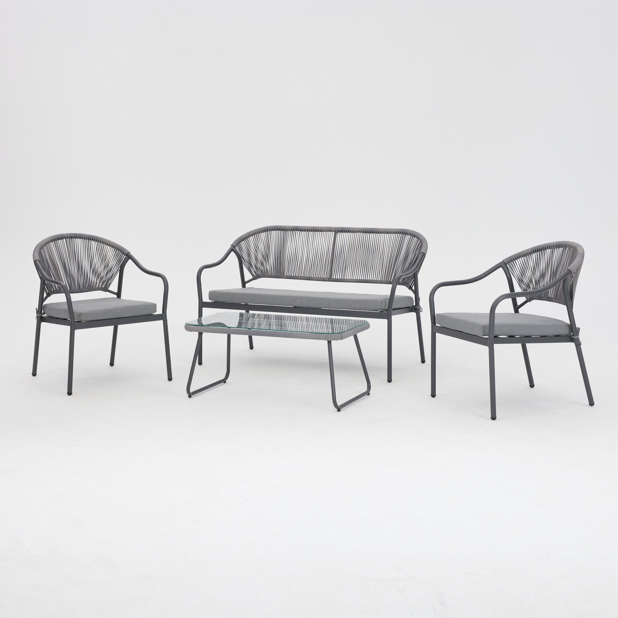 Grove 4 Piece Grey Rope Lounge Set w/ Grey  Cushions & Cover
