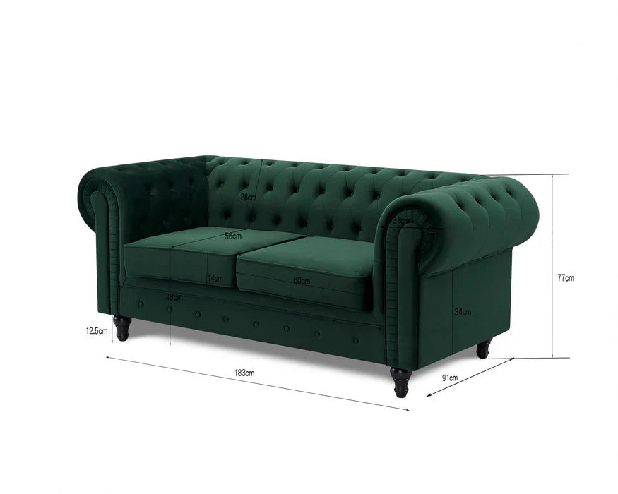 Chesterfield Studded Velvet 2 Seater Sofa