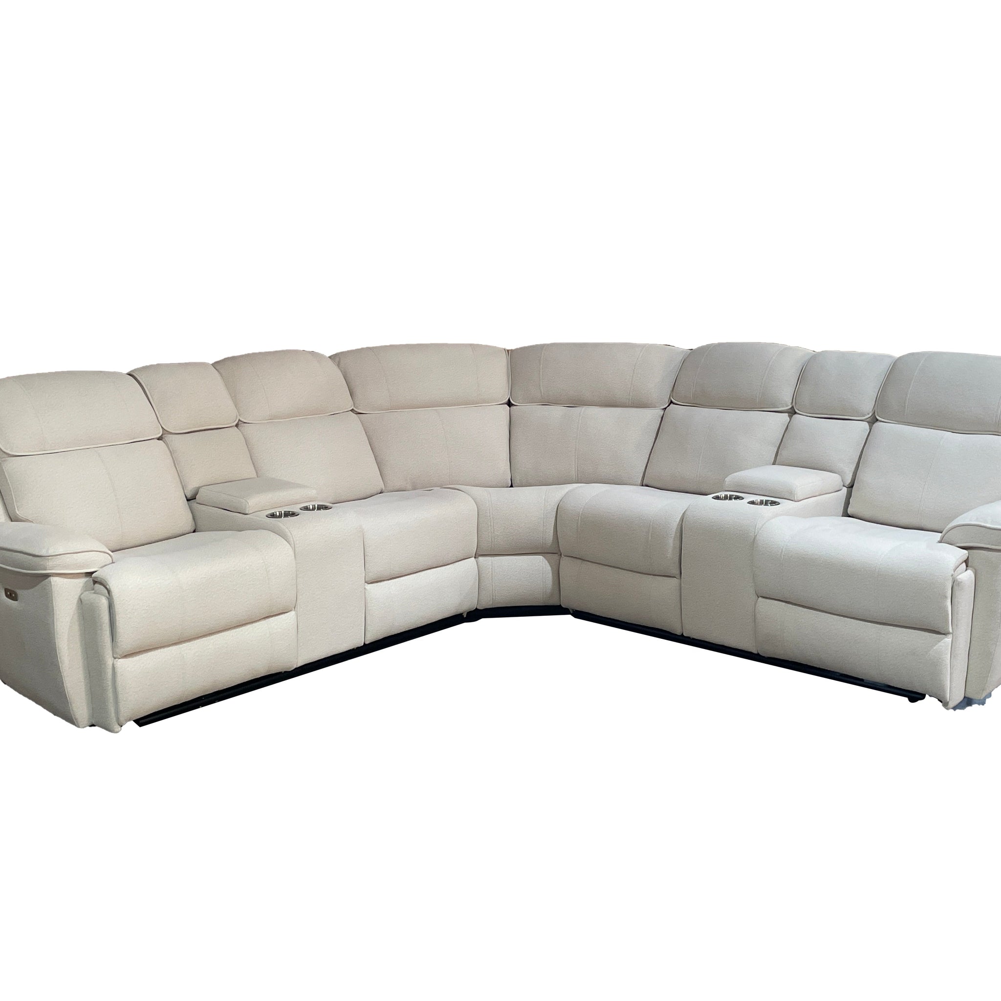 Heather Fabric Corner Electric Recliner with cupholders and Console Box Cream