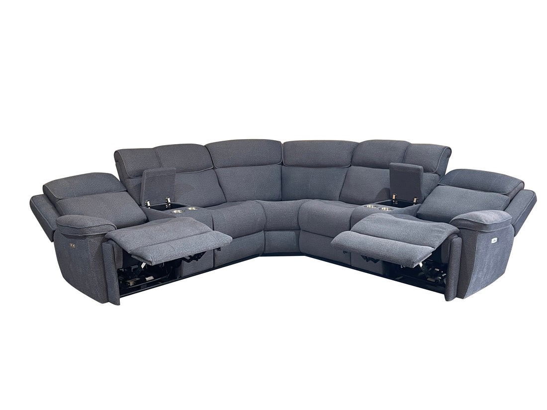 Heather Fabric Corner Electric Recliner with cupholders and Console Box Grey