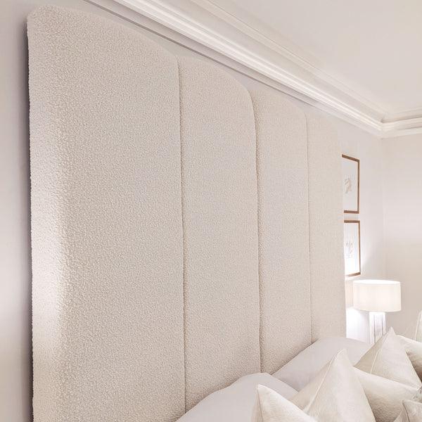 Elegant Cream Boucle Luxury Panelled Headboard Bed