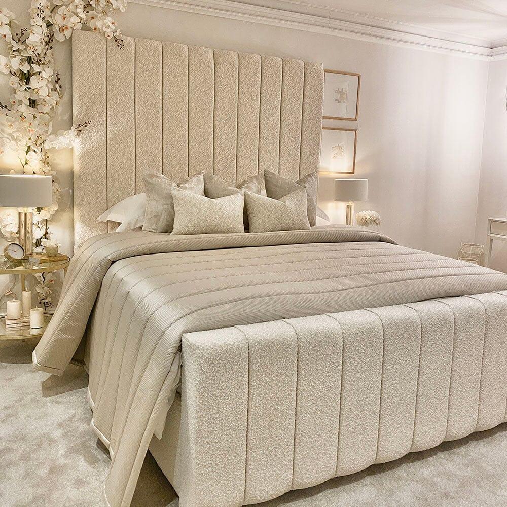Luxury Cream Boucle Panel Bed